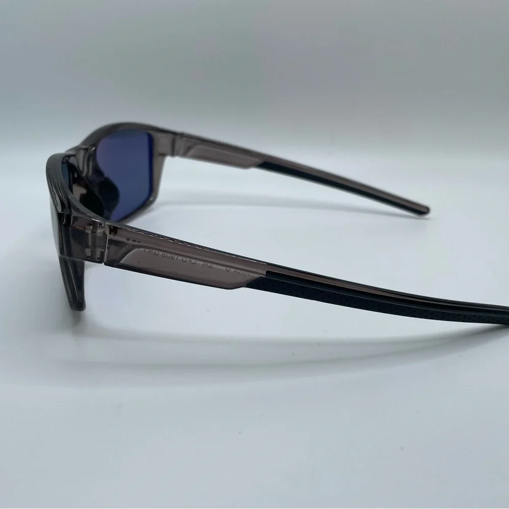Translucent Gray Unisex Wrap-Around Sunglasses With Blue Lenses